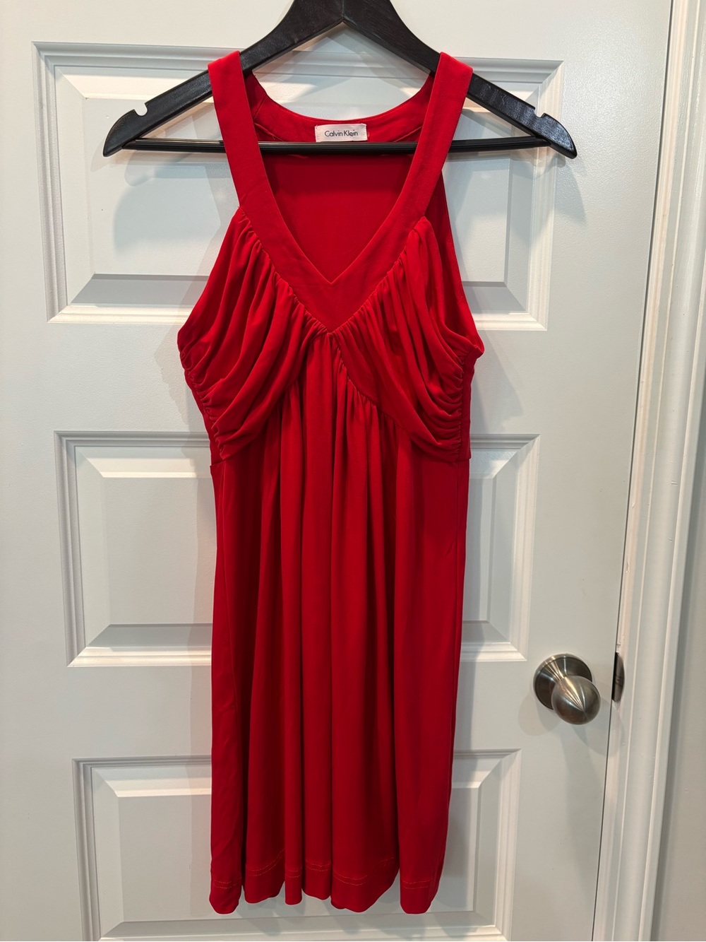 Calvin Klein Bright Red Sleeveless V-Neck Midi Dress